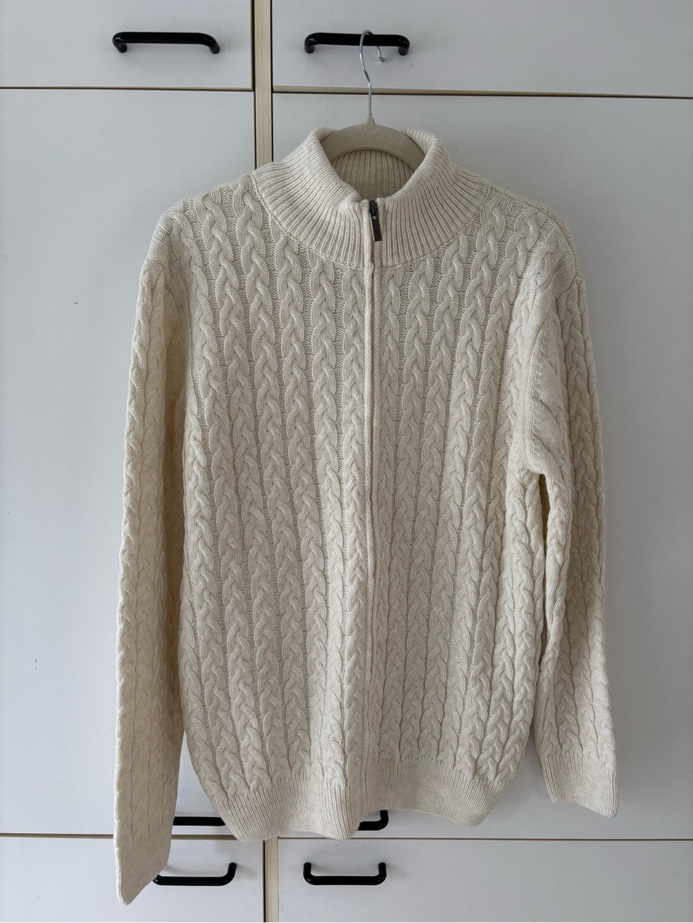 Italian Yarn Cable Knit Full Zip Mock Neck Wool Blend Sweater L Old Money Cabine - Picture 2 of 10